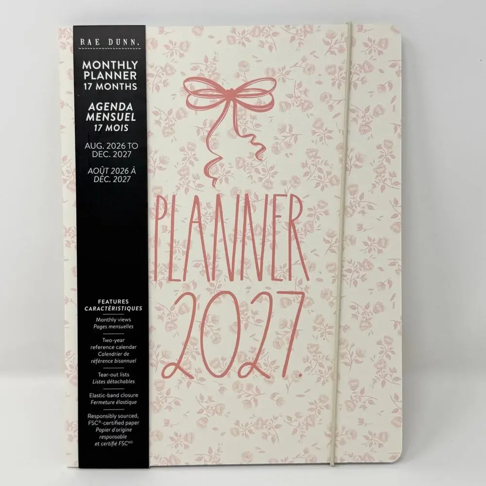 Rae Dunn 2027 Monthly Planner 17 Month Pink Floral Bow Agenda Journal Organizer